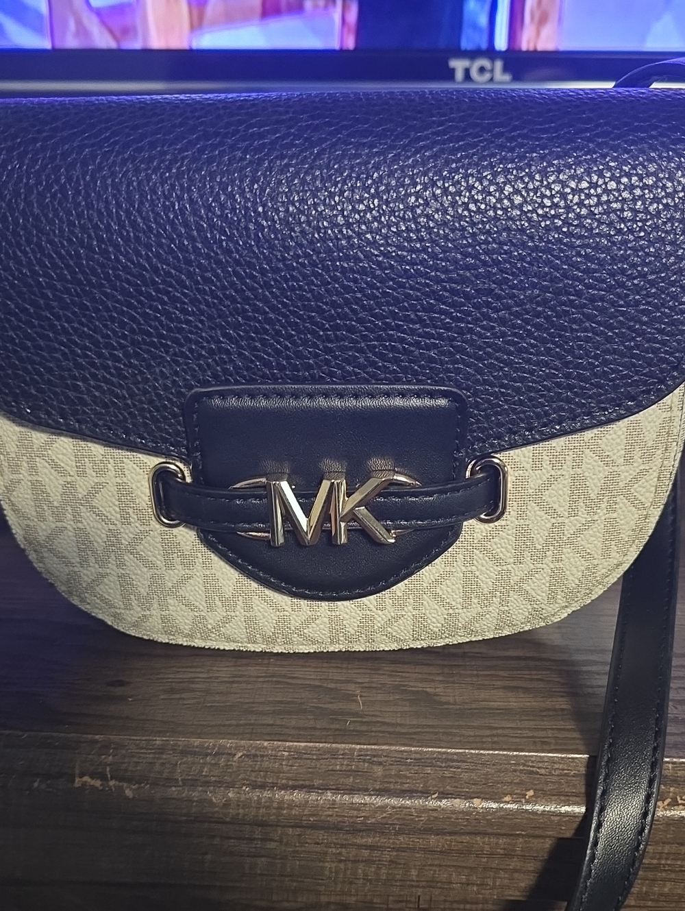 Michael Kors Navy and Cream MK Logo Crossbody